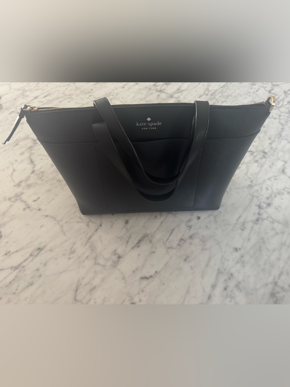 kate spade Black Leather Tote with Zip Top